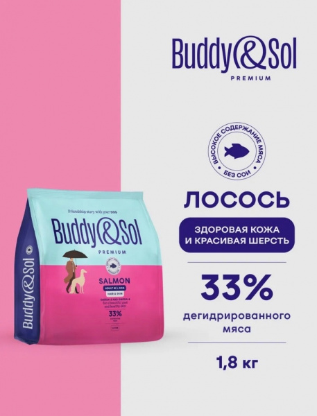 B&S PREMIUM HAIR&SKIN  Сухой корм д/собак сред. и круп.(лосось)1,8кг,BS412
